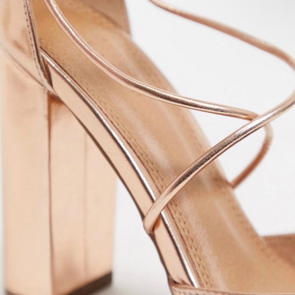 ASOS DESIGN Power Trip Tie Leg High Block Heels in Rose Gold Size 7/7.5/8 - Picture 3 of 8